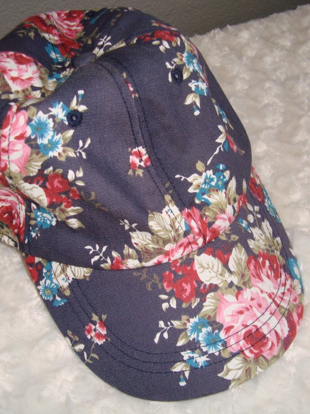 K Accessories Baseball Cap Navy Blue Floral New